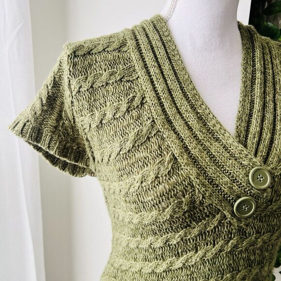 New Directions Green Marled V-Neck Asymmetrical Hem Knit Layered Sweater Size 6 - Picture 2 of 8